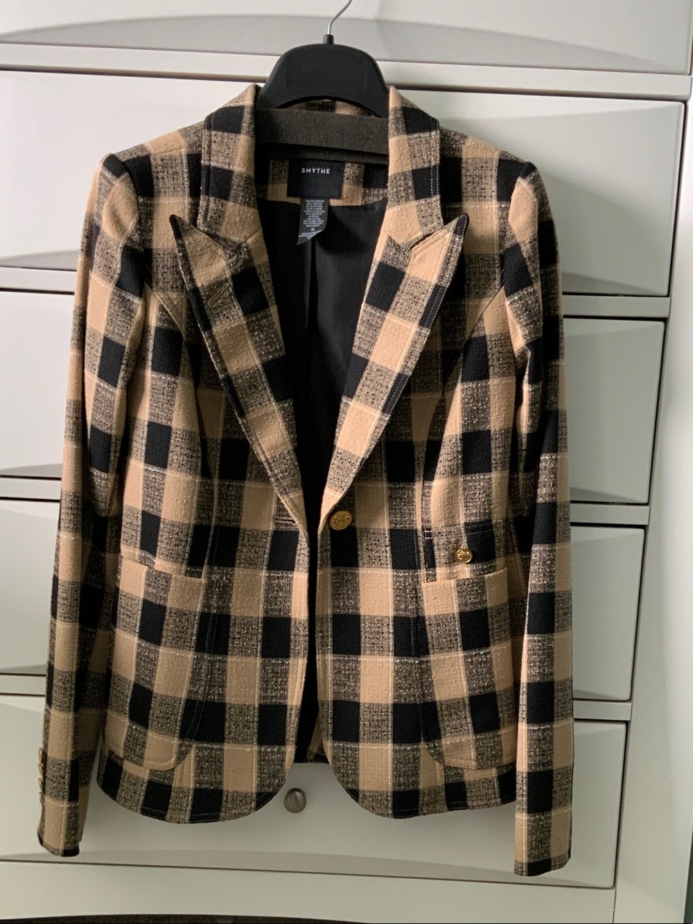 Smythe Black and Beige Plaid Tailored Blazer